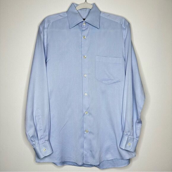 Hugo Boss Light Blue Knit Button Down Dress Shirt - Picture 1 of 11